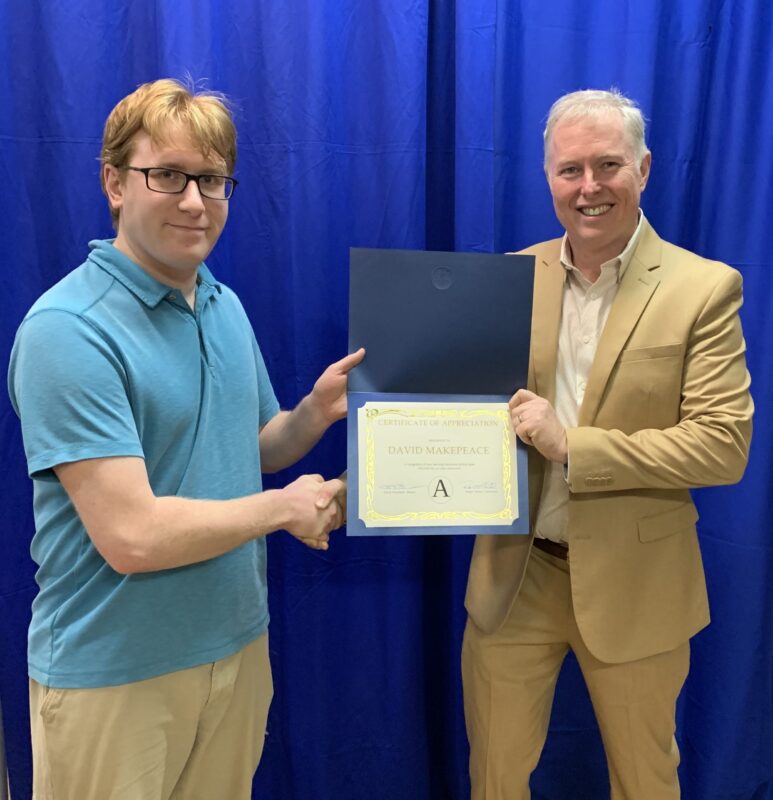 Certificate of Appreciation for David Makepeace