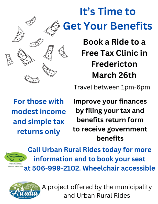 Book a free ride to the free tax clinic in Fredericton March 26th